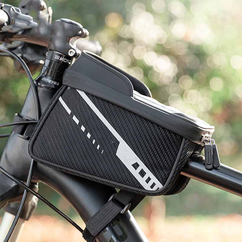 HOTEBIKE Fahrrad-Handy-Vorderrahmentasche – Oberrohr-Lenker-Tasche mit Touchscreen, reflektierenden Streifen, einfache Montage